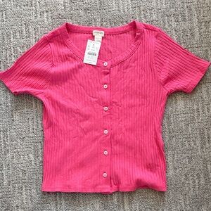 Crewcuts Hot Pink Ribbed Button-Front Tee
